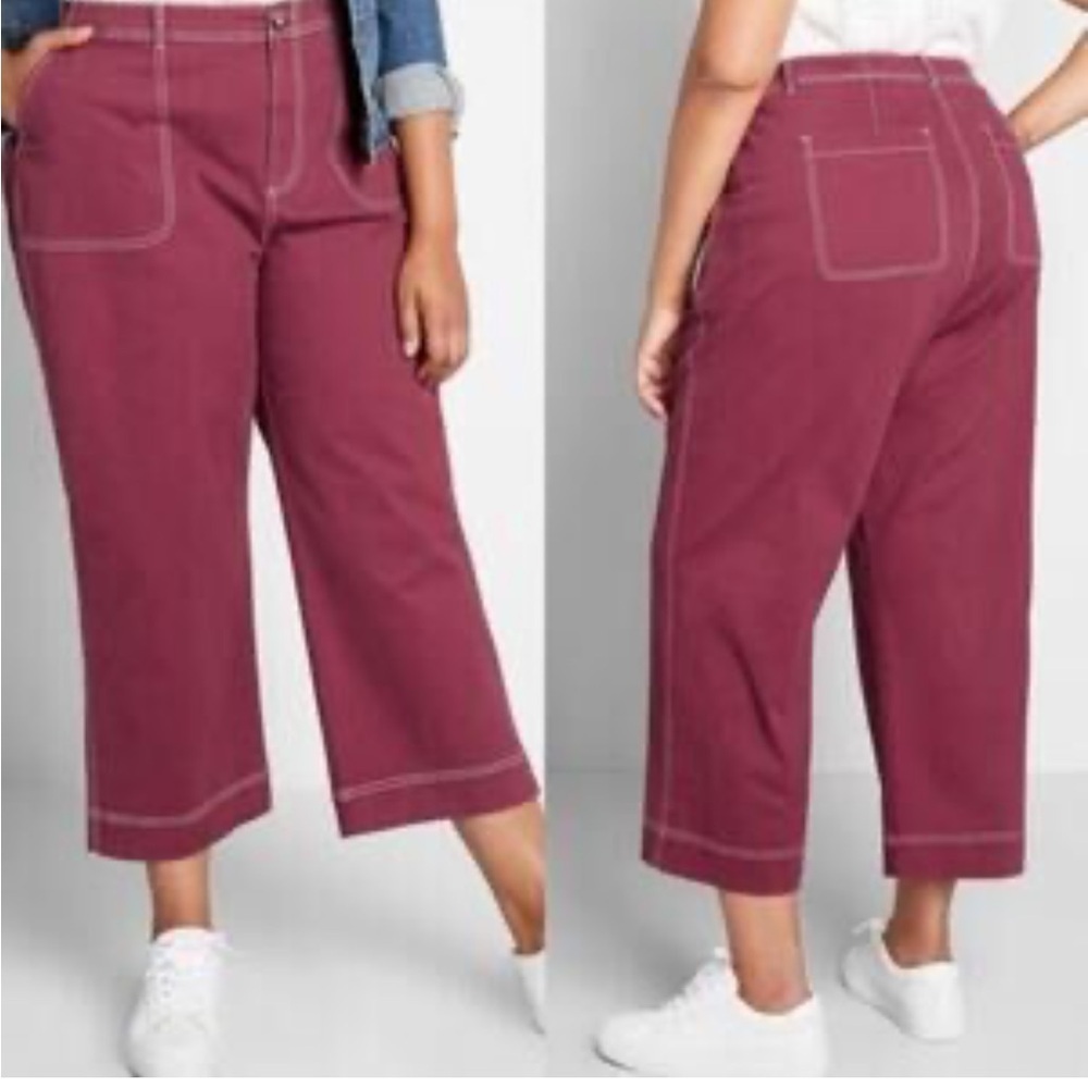 NWTs ModCloth | Women’s Cropped Burgundy Cotton Blend Pants Size 26